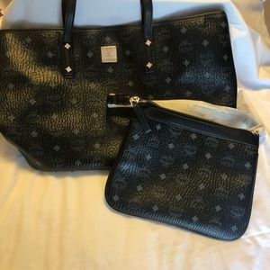 Monogrammed MCM tote and clutch
